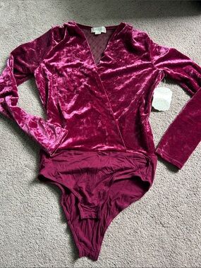 Altar’d State Velvet Wrap Bodysuit - Deep Berry - NWT Small
